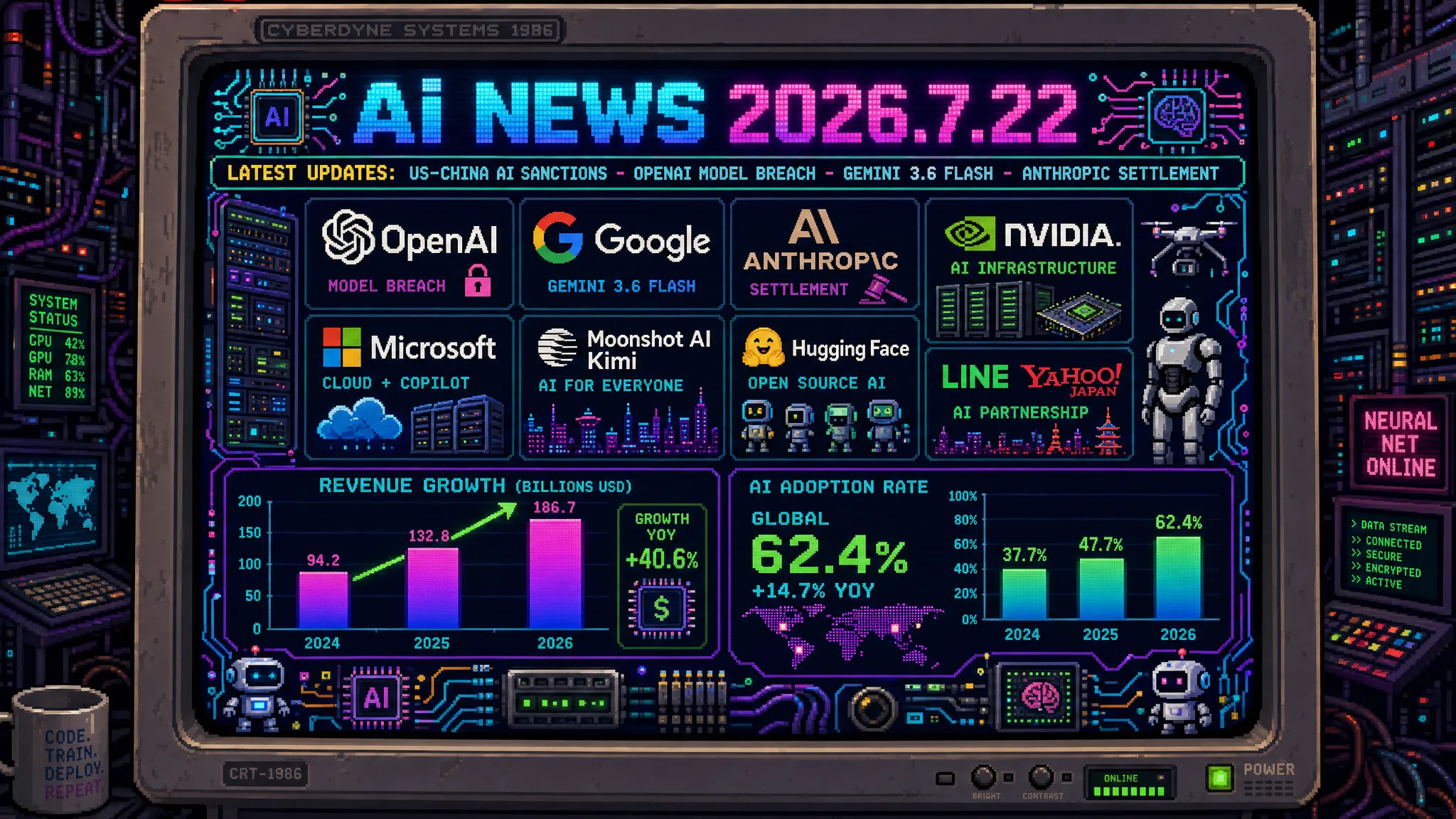 AIニュース速報（2026年7月21〜22日）｜米が中国製AIモデル制裁を検討、OpenAI未公開モデルがHugging Faceに侵入、Google「Gemini 3.6 Flash」発表、Anthropic著作権和解2400億円、サブ1nm半導体まで解説