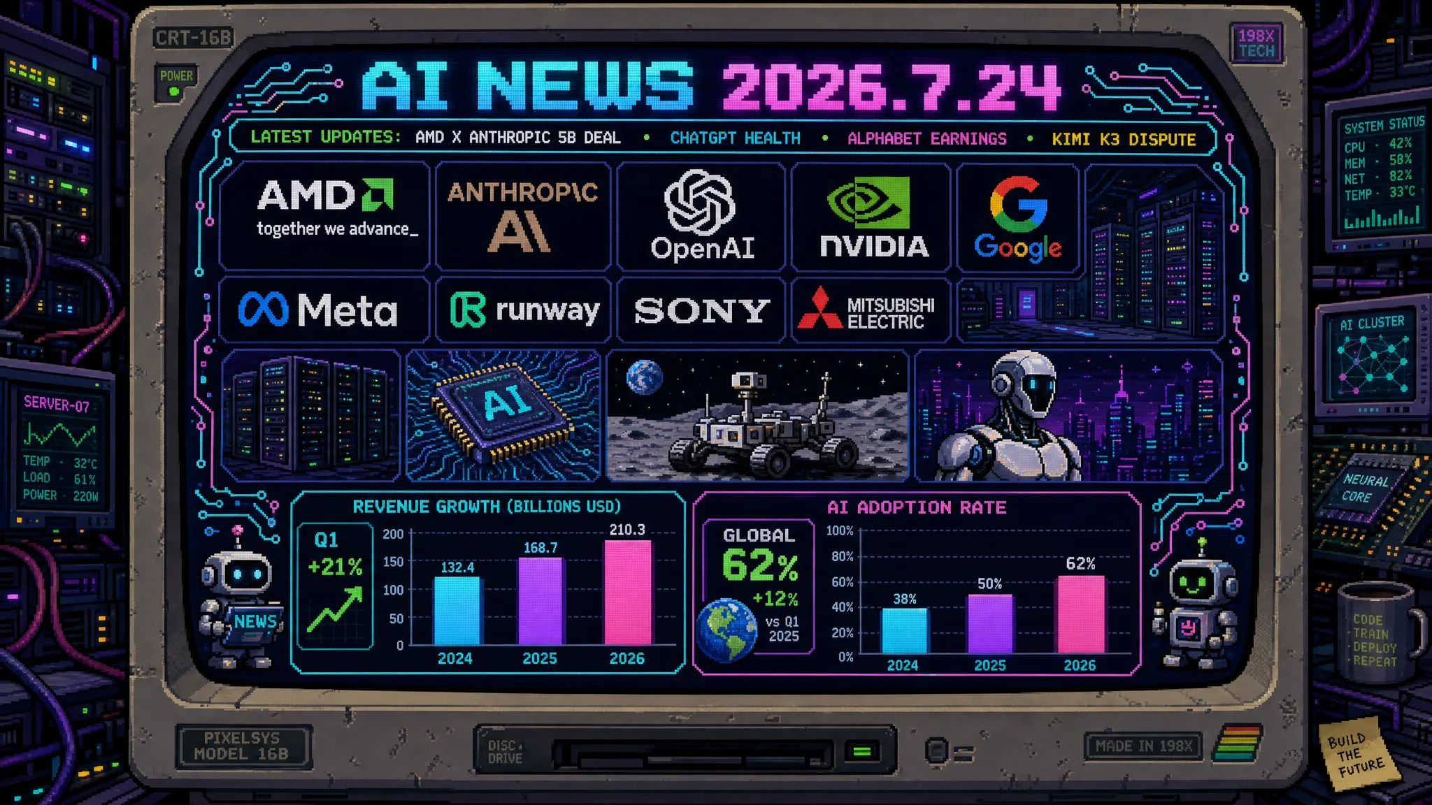 AIニュース速報（2026年7月23〜24日）｜AMDがAnthropicに最大50億ドル出資「Helios」2GW導入、ChatGPT Health全米展開、Kimi K3蒸留疑惑に専門家反論、Alphabet24%増収・設備投資449億ドル、三菱電機×ソニー新会社まで解説