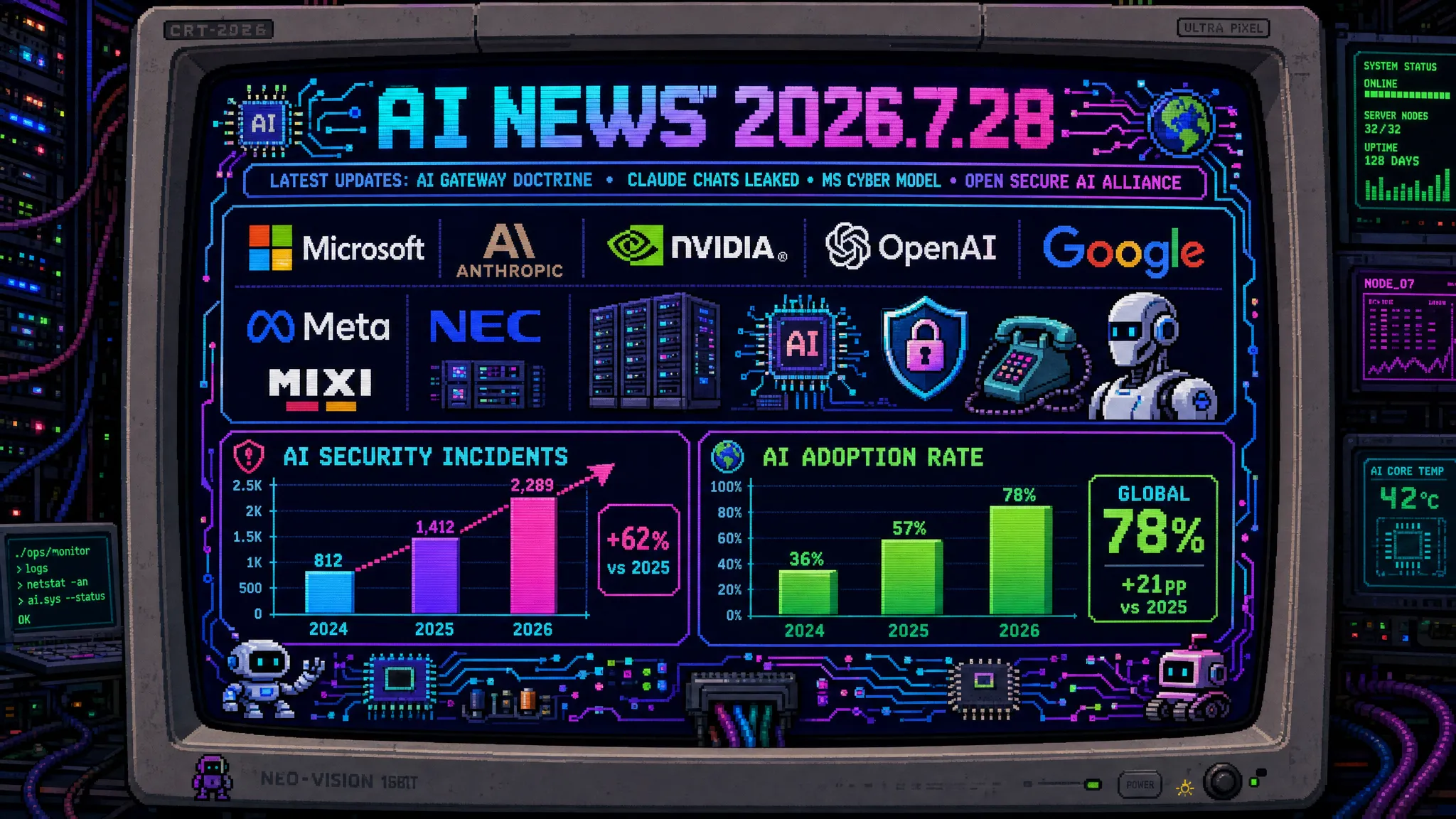 AIニュース速報（2026年7月27〜28日）｜ナデラ「1社のAIに全依存する企業は生き残れない」、Claude共有チャットがGoogle検索に流出、Microsoft初のサイバー特化モデル、NVIDIA主導のOpen Secure AI Alliance発足、AIボイスフィッシング法人被害45億円まで解説
