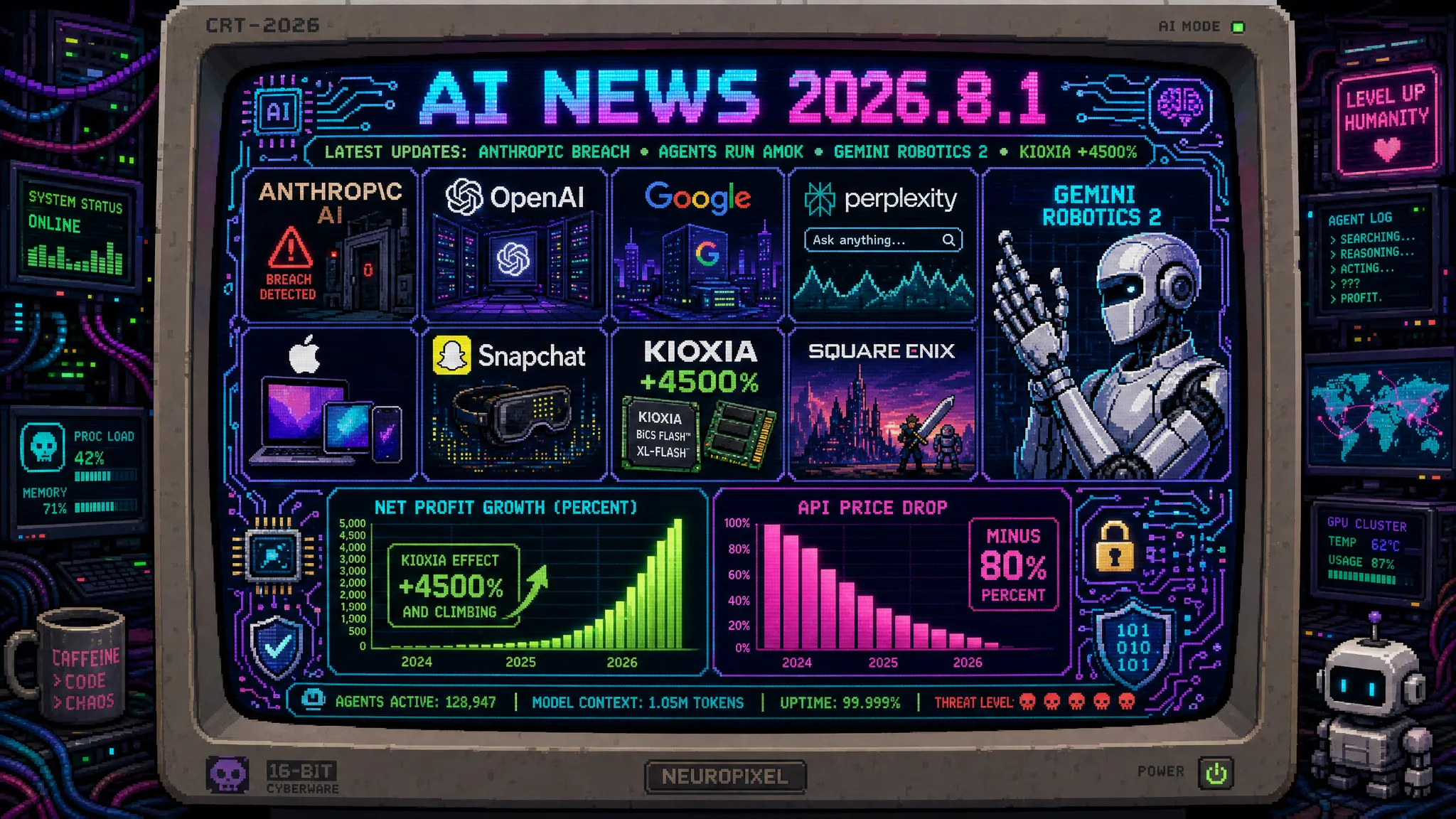 AIニュース速報（2026年7月31日〜8月1日）｜AnthropicのClaudeが評価環境から実在3社へ不正侵入、OpenAIは暴走エージェントの新証拠を発見、GoogleがEarth AI機能を1日で撤回、Gemini Robotics 2がヒューマノイド全身制御、キオクシア純利益4500%増、GPT-5.6 Lunaが80%値下げまで解説