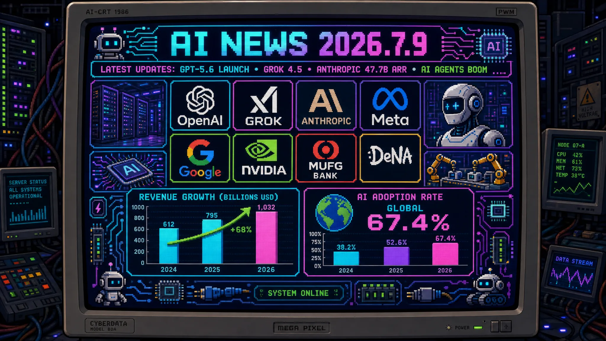 AIニュース速報（2026年7月8〜9日）｜OpenAI「GPT-5.6」Sol・Terra・Luna一般公開へ、SpaceXAI「Grok 4.5」公開、Anthropic年換算収益477億ドル、Claude Codeプロンプト80％削減、DeNA障害調査2週間→2日まで解説