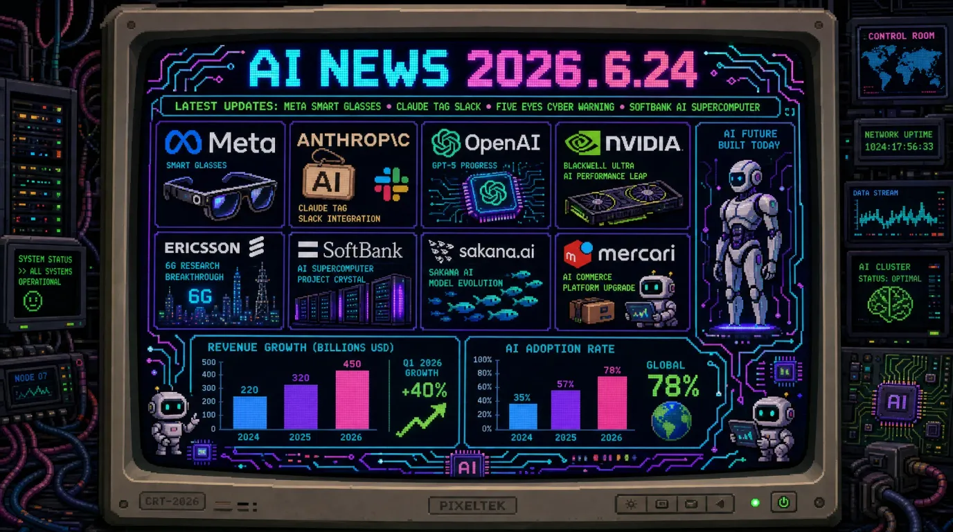 AIニュース速報（2026年6月23〜24日）｜Meta廉価スマートグラス、Anthropic「Claude Tag」、メルカリ×ChatGPT、Five Eyesサイバー警告、ソフトバンクAIスパコン、トヨタファイナンスAI×RPAまで解説