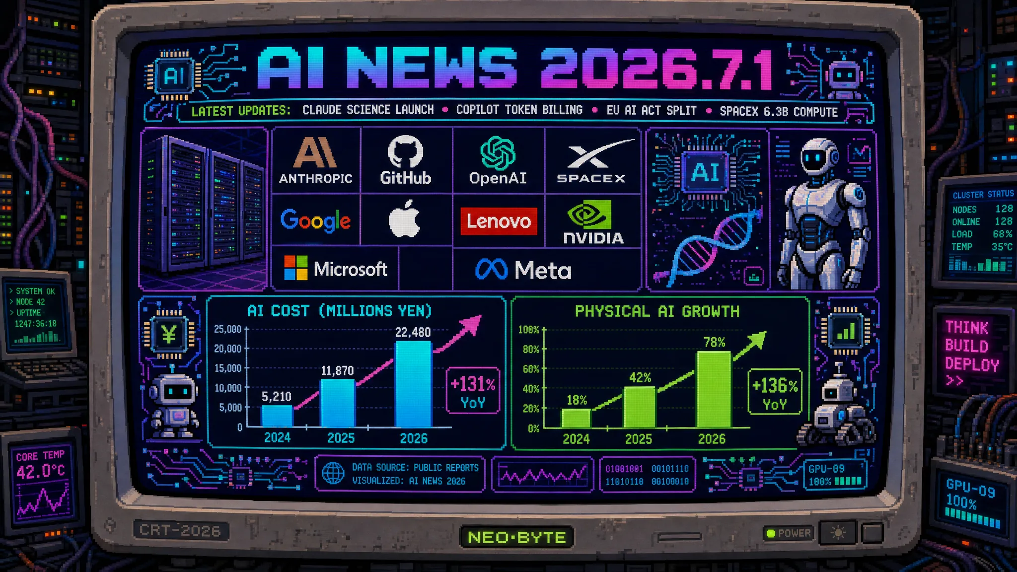AIニュース速報（2026年6月30日〜7月1日）｜Claude Science始動、GitHub Copilotトークン課金、EU AI法で大手分裂、SpaceX×Reflection 63億ドル、国内AIコスト月274万円、フィジカルAI46倍まで解説
