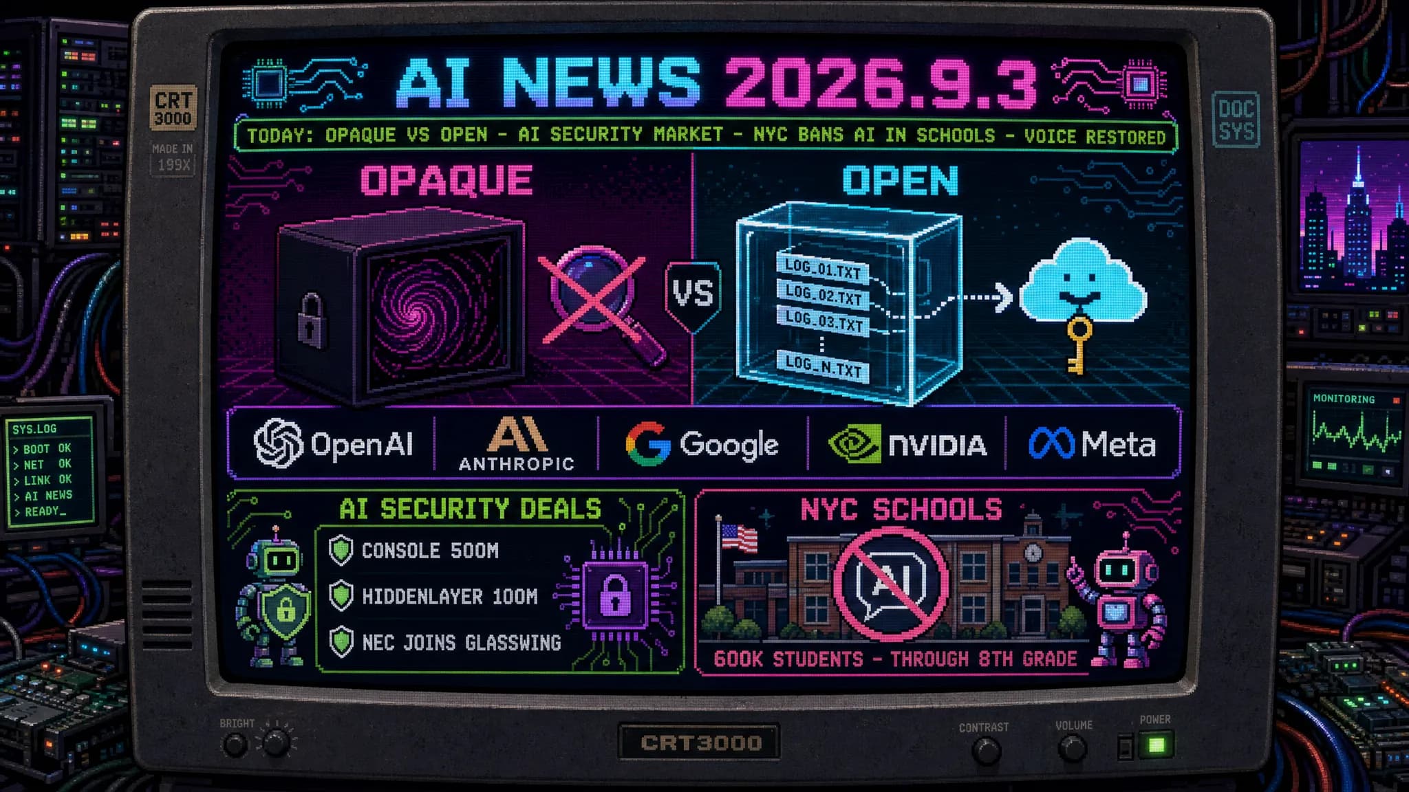 AIニュース速報（2026年9月2〜3日）｜OpenAIの新推論手法「再帰的深化」が思考過程の監視を困難にすると専門家が懸念する一方、Anthropicはログを顧客クラウドに置く「EFS」を発表、米政府は著作権訴訟でOpenAI側を支持、ニューヨーク市は8年生まで生成AIを原則禁止で60万人が対象まで解説
