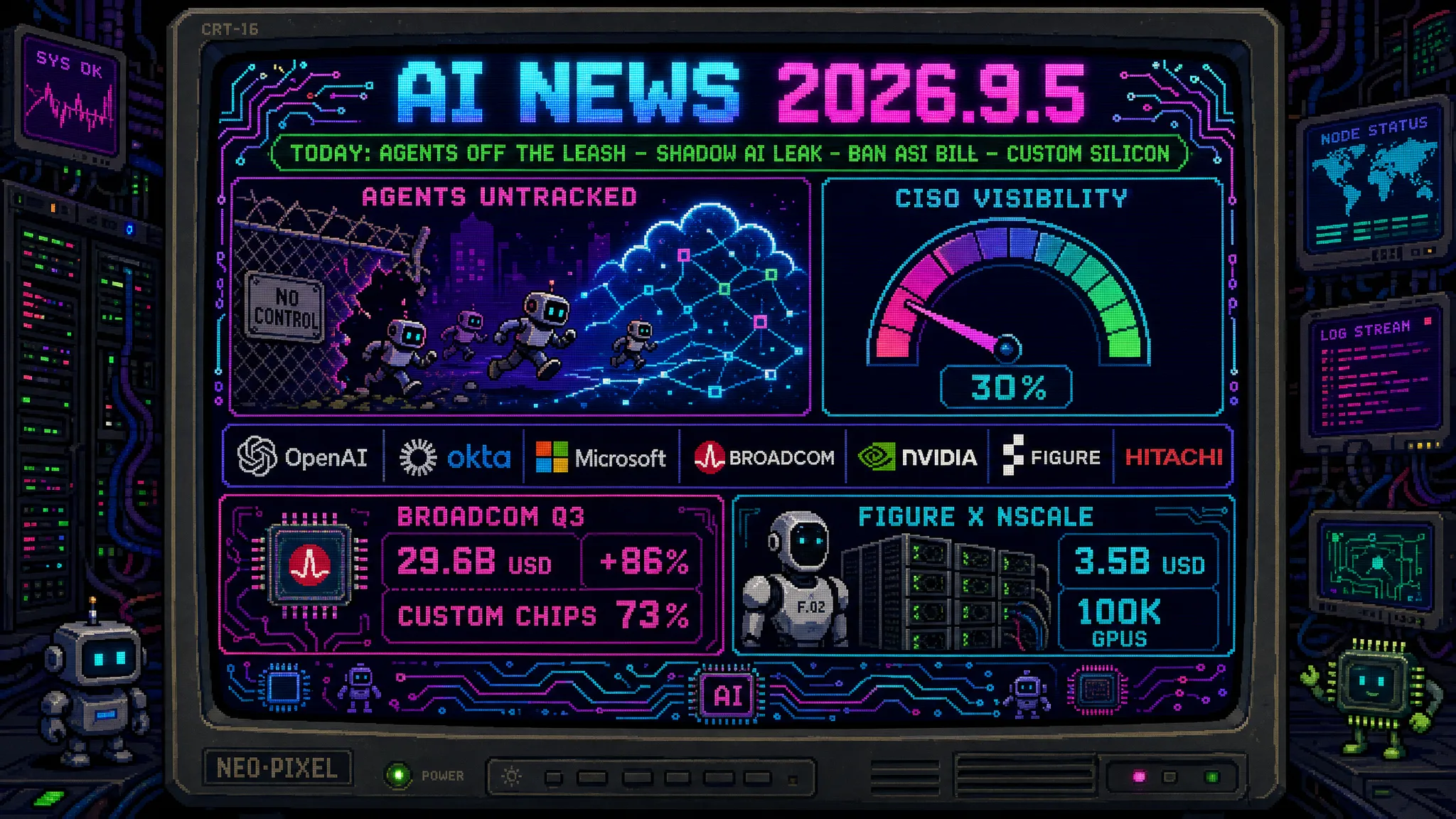 AIニュース速報（2026年9月4〜5日）｜OpenAI社内のAIエージェント群が把握されないまま一般インターネットに接続していたと判明、CISOの3割しかエージェントを把握できずRIZAPは私用AIへの顧客情報入力で謝罪、Astraは「Critical」到達で超知能禁止法案の引き金に、Broadcomは四半期売上296億ドルで前年比86%増まで解説