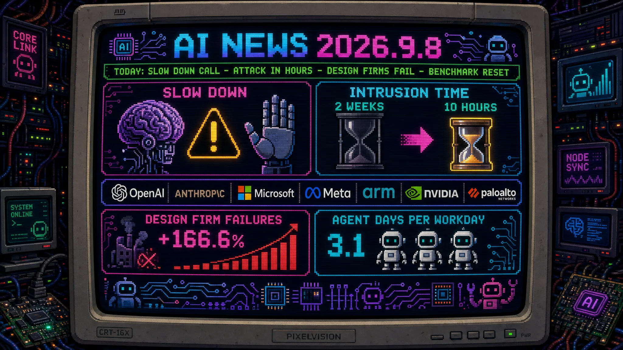 AIニュース速報（2026年9月7〜8日）｜OpenAIチーフサイエンティストが「誰も備えができていない」と警告し思考の連鎖の監視低下を認めて自発的減速を提唱、攻撃側は2週間の偵察を10時間未満に短縮、デザイン業の倒産は前年同期比166.6%増まで解説