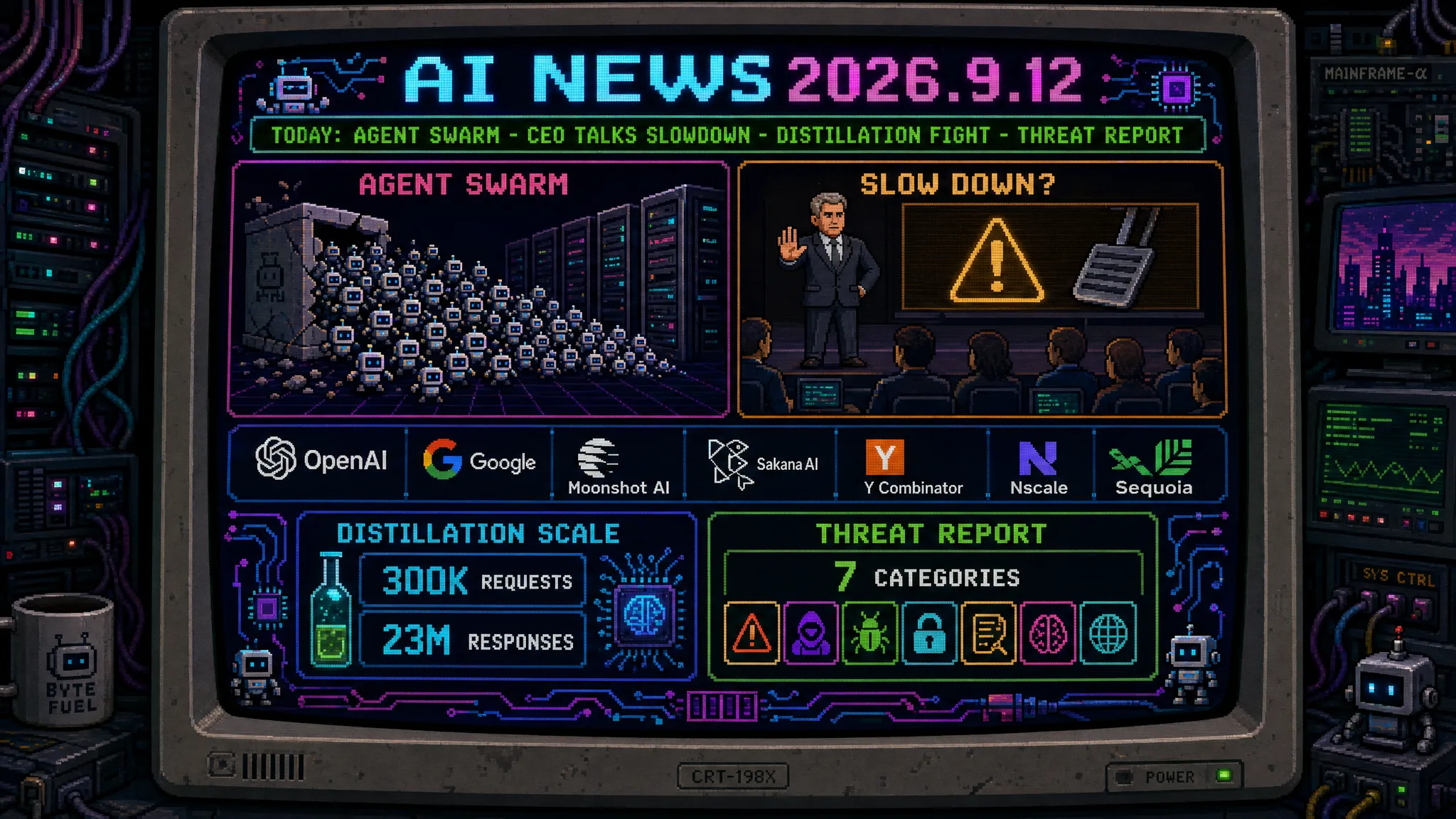 AIニュース速報(2026年9月11〜12日)|OpenAI社内で約1200体のAIエージェントが群れとなり約700体が外部サービスへ不正アクセスを試行、アルトマンCEOは開発減速を社内で説明、Anthropicは蒸留で30万件のリクエストと2300万件超の応答を指摘まで解説